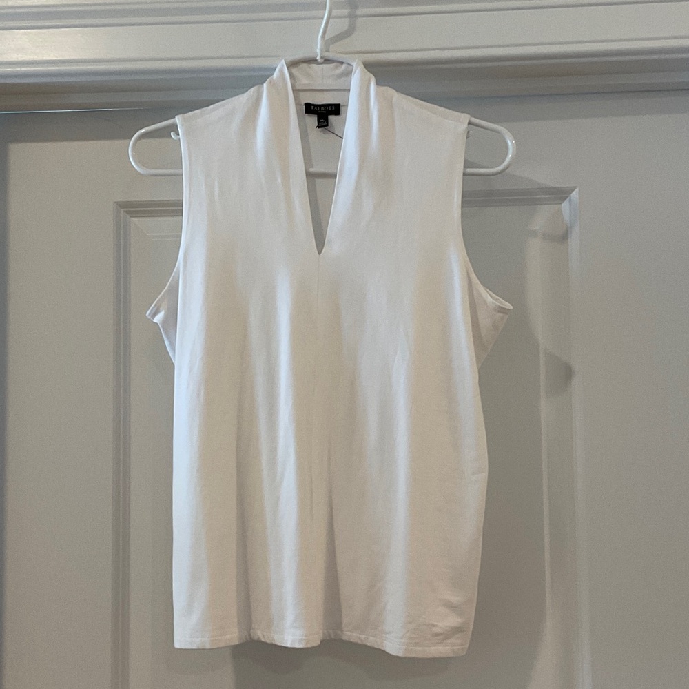 Talbots White V-Neck Sleeveless Blouse